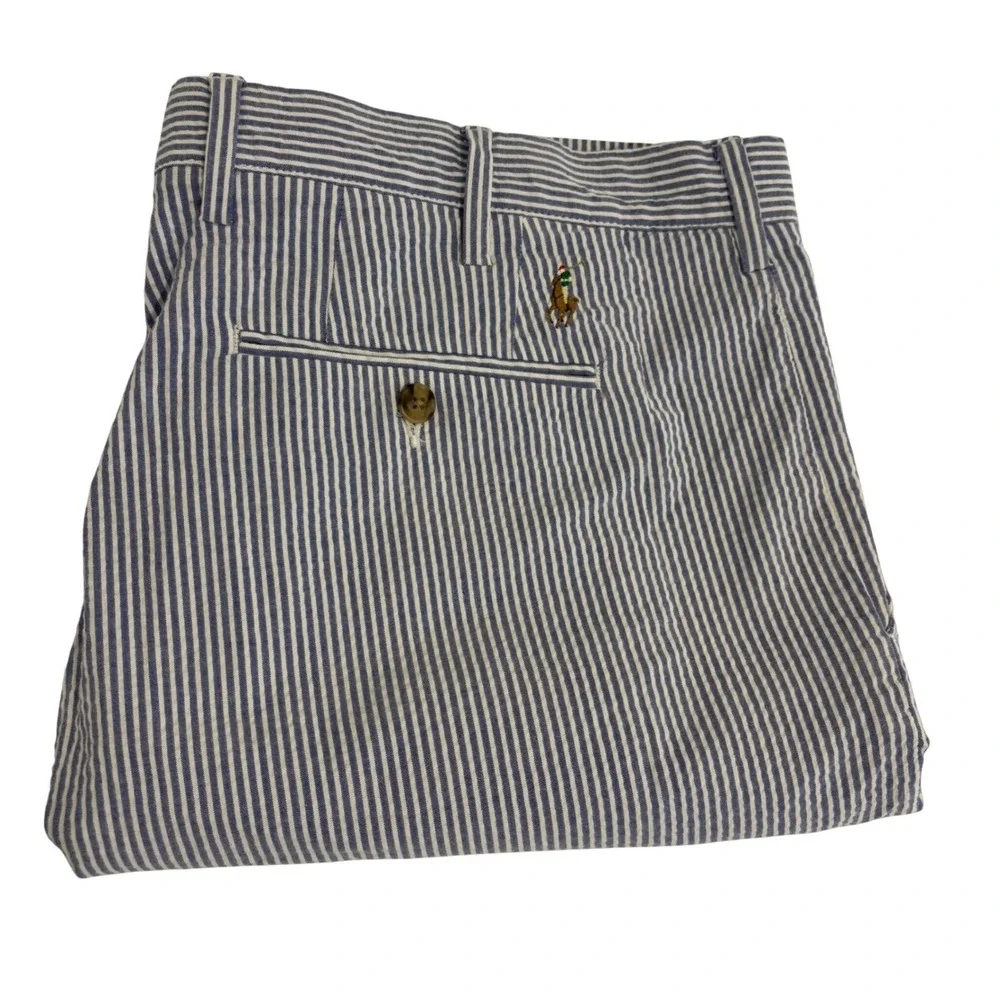 Polo Ralph Lauren Blue White Striped Shorts Men 40 Stretch Classic Seersucker